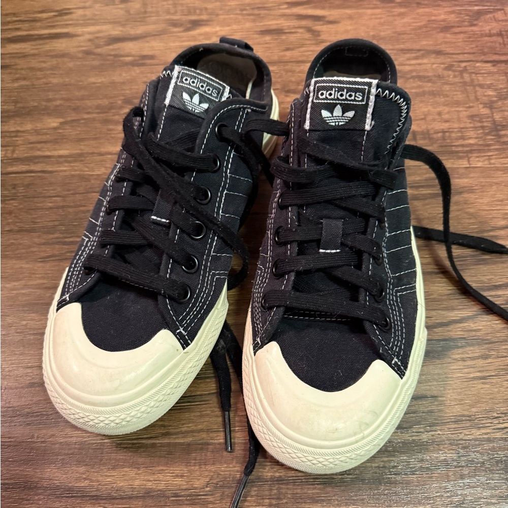 Adidas Black Canvas Sneakers with Cream Soles